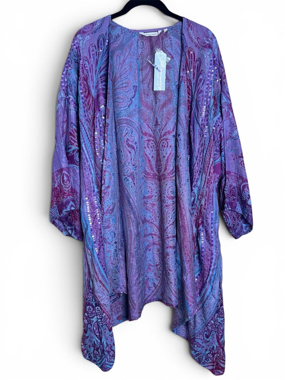 NWT Soft Surroundings Estuary Fiery Fuschia Topper Purple Beaded Paisley L/XL